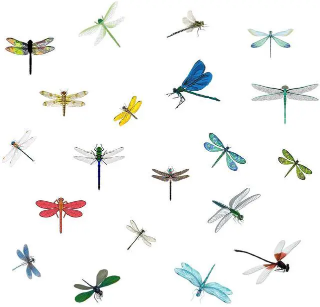 Main image of Colorful Dragonfly Anti-Collision Bird Strike Window Clings, 20 Pieces | Glass Reminder Static Decals, Avoid Bird Strikes, Decorate Your Glass Doors Windows