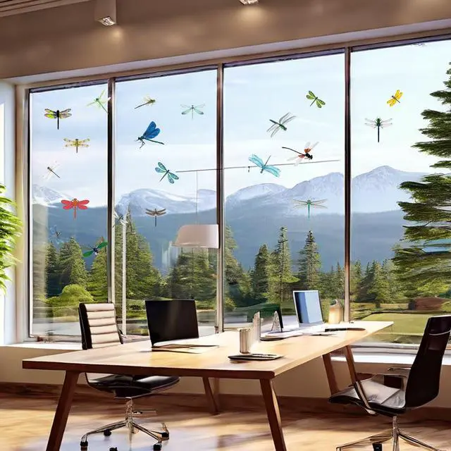 Alt view image 2 of 7 - Colorful Dragonfly Anti-Collision Bird Strike Window Clings, 20 Pieces | Glass Reminder Static Decals, Avoid Bird Strikes, Decorate Your Glass Doors Windows