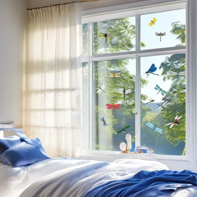 Alt view image 4 of 7 - Colorful Dragonfly Anti-Collision Bird Strike Window Clings, 20 Pieces | Glass Reminder Static Decals, Avoid Bird Strikes, Decorate Your Glass Doors Windows