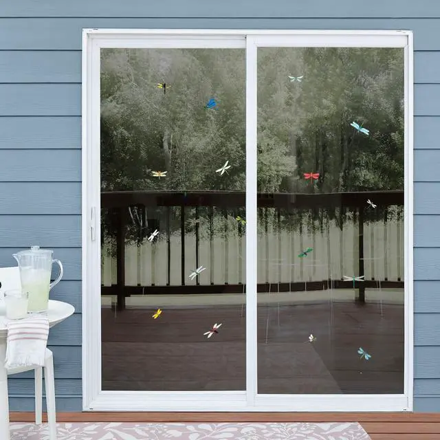 Alt view image 5 of 7 - Colorful Dragonfly Anti-Collision Bird Strike Window Clings, 20 Pieces | Glass Reminder Static Decals, Avoid Bird Strikes, Decorate Your Glass Doors Windows