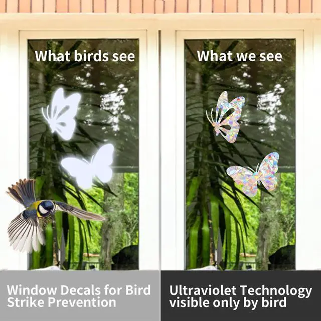 Alt view image 3 of 7 - 36 Pieces Window Decals for Bird Strikes | Window Clings Prevent Birds from Hitting Windows Suncatcher Stickers Bird, Butterfly, Feather, Leaf)