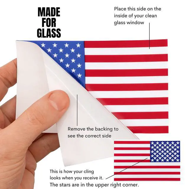 Alt view image 4 of 6 - American Flag Decal Window Clings 3 Pack Vinyl Car Decals Static Non Adhesive Stickers 3 x 5 Inches Ideal for Home, Vehicles, Trucks, RV, Jeep Windshields and Rear Windows