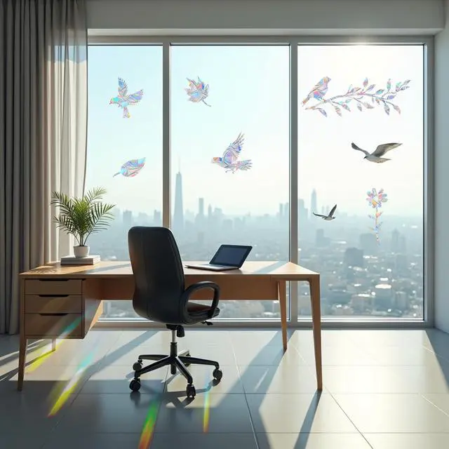 Alt view image 2 of 7 - Branch-Birds Prism Window Collision Clings for Bird Strikes | Static Glass Reminder Sticker Decals, Window Anti-Collision, Rainbow Maker, Save Birds from Hitting Windows, Non Adhesive
