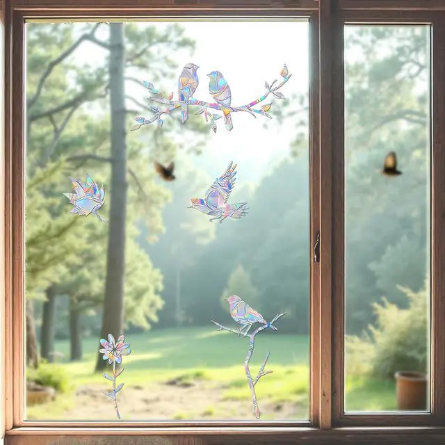 Alt view image 3 of 7 - Branch-Birds Prism Window Collision Clings for Bird Strikes | Static Glass Reminder Sticker Decals, Window Anti-Collision, Rainbow Maker, Save Birds from Hitting Windows, Non Adhesive