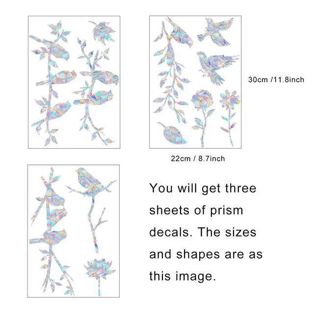 Alt view image 4 of 7 - Branch-Birds Prism Window Collision Clings for Bird Strikes | Static Glass Reminder Sticker Decals, Window Anti-Collision, Rainbow Maker, Save Birds from Hitting Windows, Non Adhesive