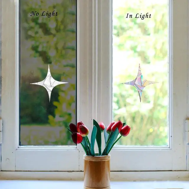 Alt view image 2 of 7 - 60 Pieces Static Window Clings Decals for Bird Strikes, Star Style | Anti Collision,Glass Door Window Stickers, Stop Birds Flying into Windows