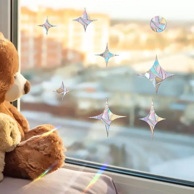 Alt view image 5 of 7 - 60 Pieces Static Window Clings Decals for Bird Strikes, Star Style | Anti Collision,Glass Door Window Stickers, Stop Birds Flying into Windows
