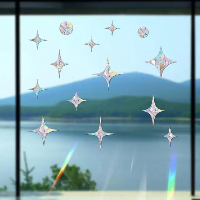 Alt view image 6 of 7 - 60 Pieces Static Window Clings Decals for Bird Strikes, Star Style | Anti Collision,Glass Door Window Stickers, Stop Birds Flying into Windows