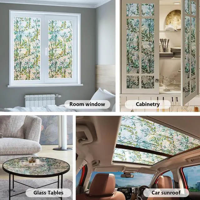Alt view image 5 of 6 - Window Privacy Film Stained Glass, Static Cling, Leaf 17.5 x 78.7 | 3D Rainbow Decorative Covering, No Glue Heat Control & UV Blocking, Colorful Decals Reusable Frosted Sticker for Home Door