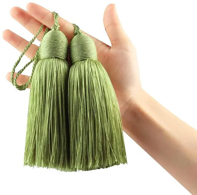 Main image of 2Pcs Key Tassel with Loop DIY Handmade Craft Accessories,Green | Tassels for Crafts,Elegant Door Tassel,Large Decorative Tassels,Door Tassels for Knobs,Curtain and Home Decoration,Green