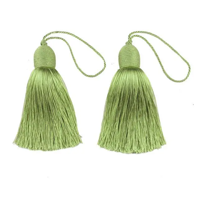 Alt view image 2 of 6 - 2Pcs Key Tassel with Loop DIY Handmade Craft Accessories,Green | Tassels for Crafts,Elegant Door Tassel,Large Decorative Tassels,Door Tassels for Knobs,Curtain and Home Decoration,Green