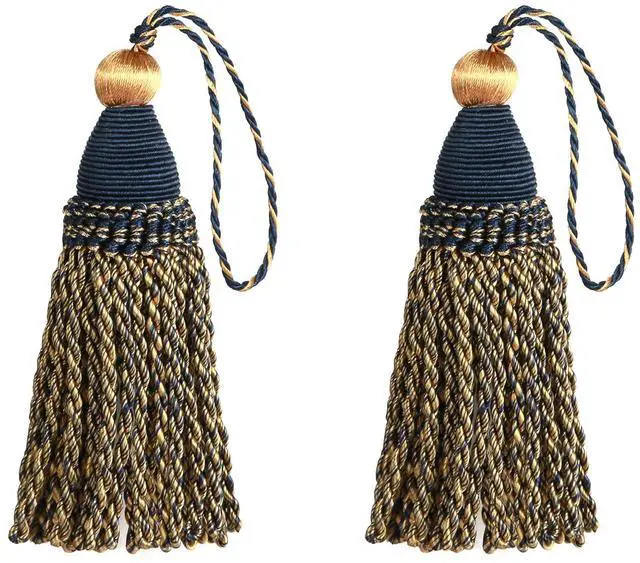 Main image of 2 Pack Tassels with Loops, DIY Decorative Tassel, Mix Navy | Twisted Tassel, Key Tassel for Antique Keys, Door Knobs and Furniture