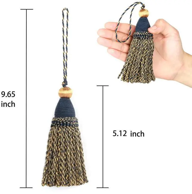 Alt view image 2 of 3 - 2 Pack Tassels with Loops, DIY Decorative Tassel, Mix Navy | Twisted Tassel, Key Tassel for Antique Keys, Door Knobs and Furniture