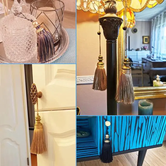 Alt view image 3 of 6 - 2 Pack Tassel Key Tassel with Loops for Home Decoration | DIY Decorative Tassel Accessories for Home, Door and Furniture Ornament Decoration Projects, Gold