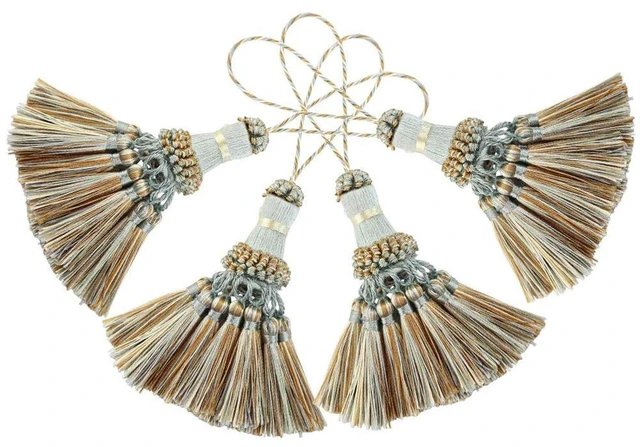 Main image of Key Tassel 4 Pack Blue Handmade Craft Tassels Charms | Elegant Polyester Tassels, for Key Chain, Straps, DIY Accessories, Home Decoration
