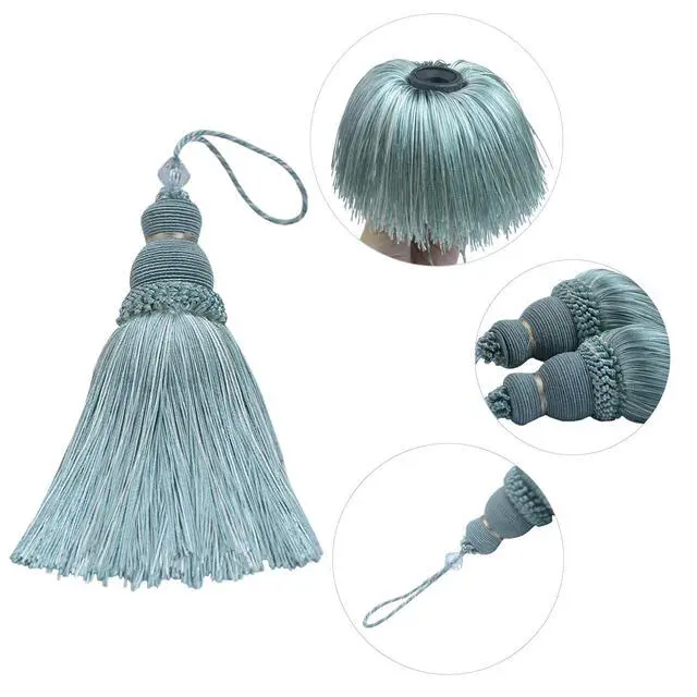 Alt view image 3 of 7 - 2Pcs 9.2 Inch Curtain Tassel Tiebacks for Cabinets, Door Knobs(Haze Blue) | Silky Fringe Terylene Pendant, for Antique Furniture, Home Decoration, Curtain Tiebacks and Doors