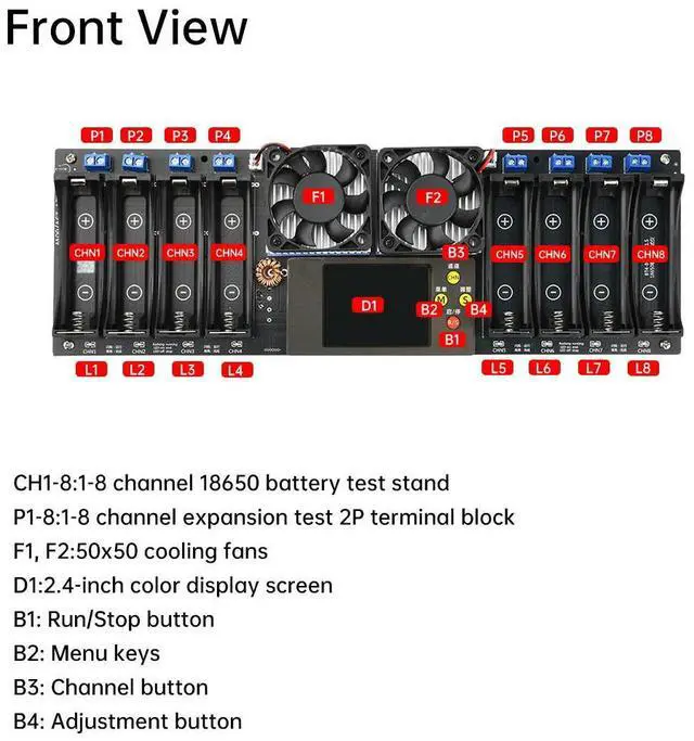 Main image of DC 12-19V 2.48 Inch Display Channel Lithium Capacity Tester Module Tempeature Meter Tester With Radiator