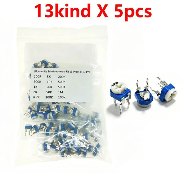 Main image of 65pcs 13kind X 5pcs RM-065 RM065 WH06-2 Variable Resistors Assorted Kit 13Type*5pcs Trimming Potentiometer 100R-1M