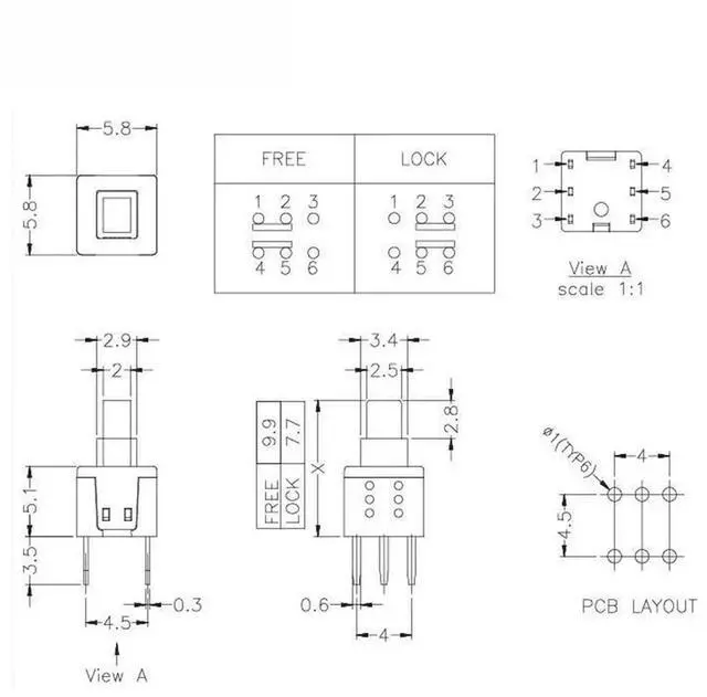 Alt view image 2 of 3 - 20pcs/lot PB-22E60 Self-Locking Push Button Switch Imported Spring Six-Pin Bubble Machine 5.8*5.8mm Electronic Components