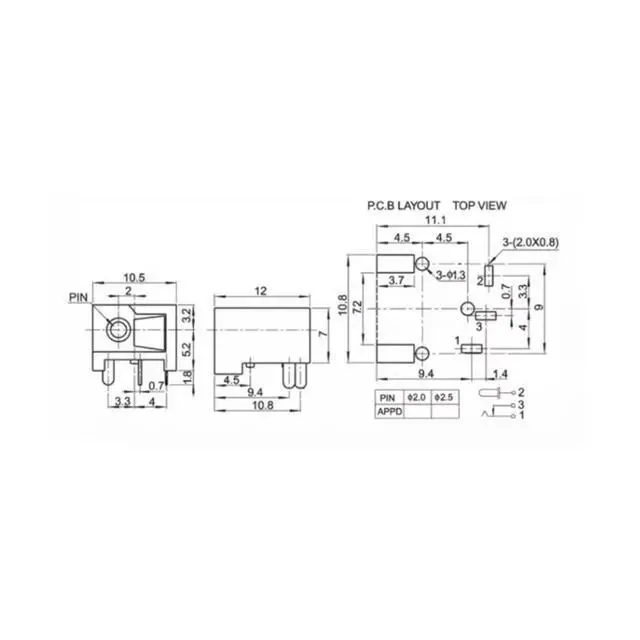 Alt view image 2 of 3 - 10pcs DC-004 Power Socket 5.5 * 2.1MM Round Pin 3-pin Plug-in Board with Positioning Column DC Power Socket