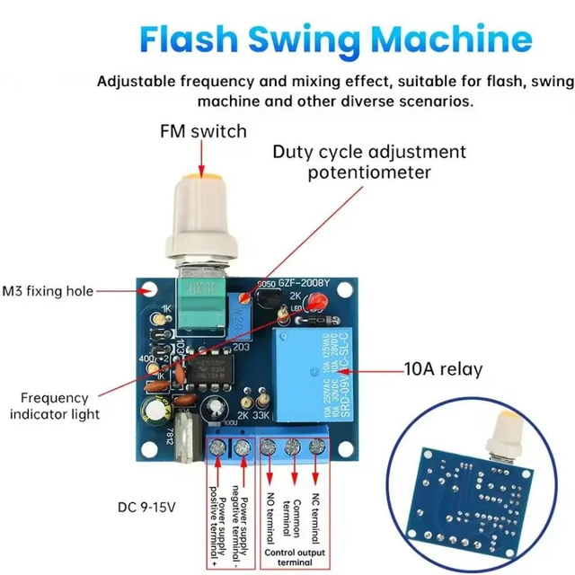 Alt view image 2 of 3 - Frequency-adjustable Switch Relay Circuit Board 10A Mixing Stroboscope Flash Lamp Swing Motor Forward and Reverse Rotation