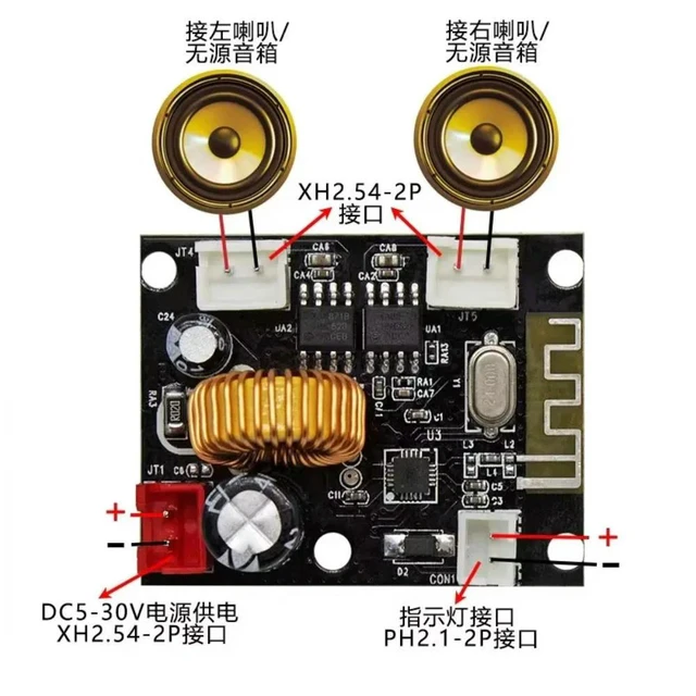 Alt view image 3 of 3 - Wide Voltage DC5-30V Bluetooth Power Amplifier Board 2*5W Dual Channel DIY Speaker Audio Amplifier Module
