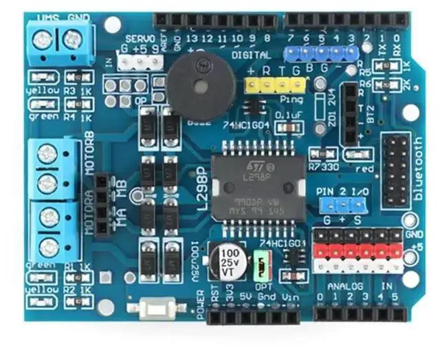 Alt view image 2 of 3 - L298P DC Motor Driver Module Expansion Board Stepper Motor Car Robot Accessory Module Motor Shield Blue Board for