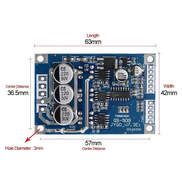 Alt view image 2 of 3 - DC 12v-36v 500W Brushless Motor Drive Controller Board with Hall Sensor Car Drive Motor Balance Module
