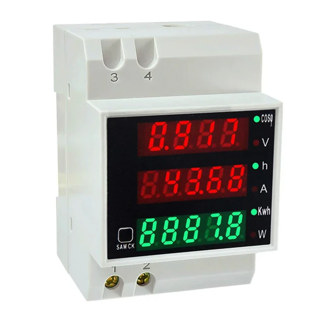 Alt view image 2 of 3 - D52-2047 Din-Rail Type Digital AC Voltmeter Ammeter Power Meter 80-300V 100A