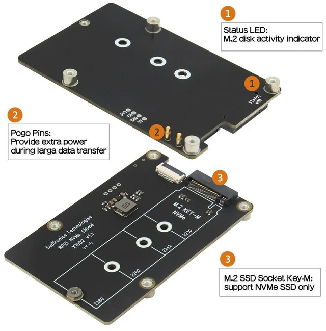 Alt view image 3 of 3 - PCIe M.2 NVMe SSD Board - Geekworm X1002 for Raspberry Pi 5