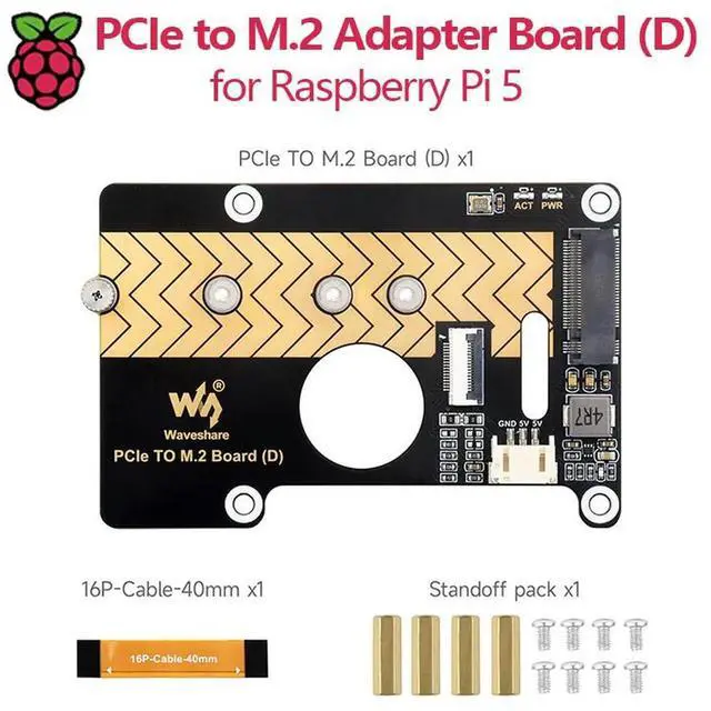 Alt view image 3 of 3 - PCIe to M.2 Adapter Board (D) for Raspberry Pi 5, NVMe SSD Support, Compatible with 2280/2260/2242/2230 Sizes