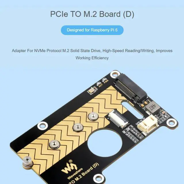 Alt view image 2 of 3 - PCIe to M.2 Adapter Board (D) for Raspberry Pi 5, NVMe SSD Support, Compatible with 2280/2260/2242/2230 Sizes