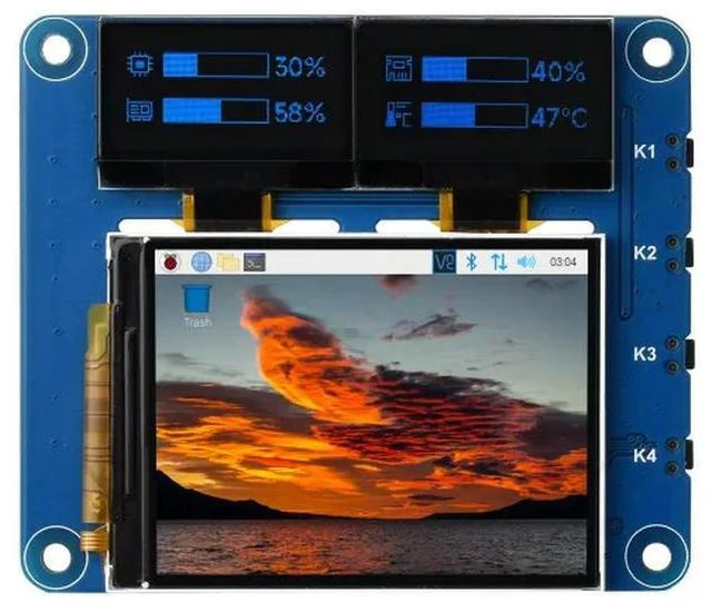 Alt view image 2 of 2 - Waveshare OLED/LCD HAT (A),Raspberry Pi,Onboard 2inch IPS LCD Main Screen and Dual 0.96inch Blue OLED Secondary Screens