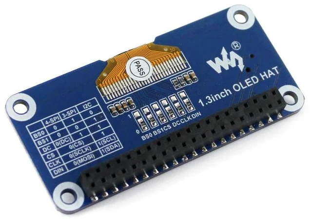Alt view image 3 of 3 - Waveshare 1.3inch OLED display HAT for Raspberry Pi 2B/3B/3B+/Zero/Zero W,128x64 pixels,SPI,I2C interface,embedded controller