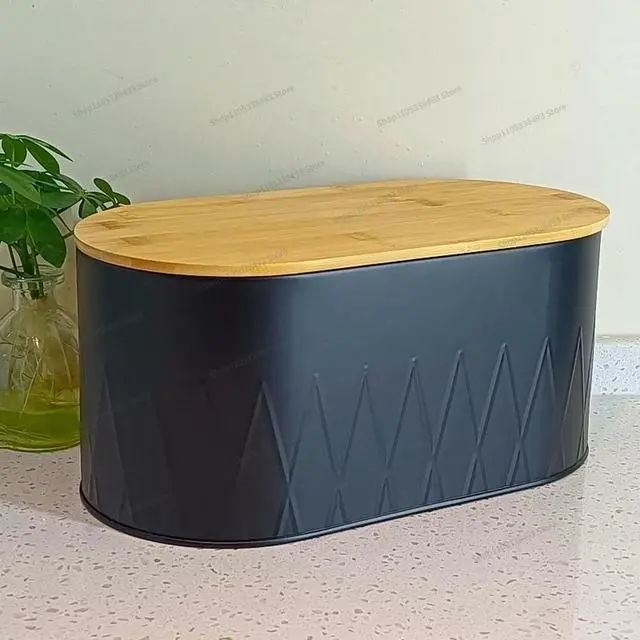 Alt view image 2 of 3 - For Household Kitchen Box Stainless Steel Bread Box Box Bamboo Cover Cutting Board Fresh-keeping
