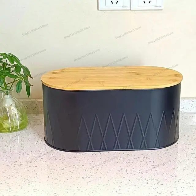 Alt view image 3 of 3 - For Household Kitchen Box Stainless Steel Bread Box Box Bamboo Cover Cutting Board Fresh-keeping