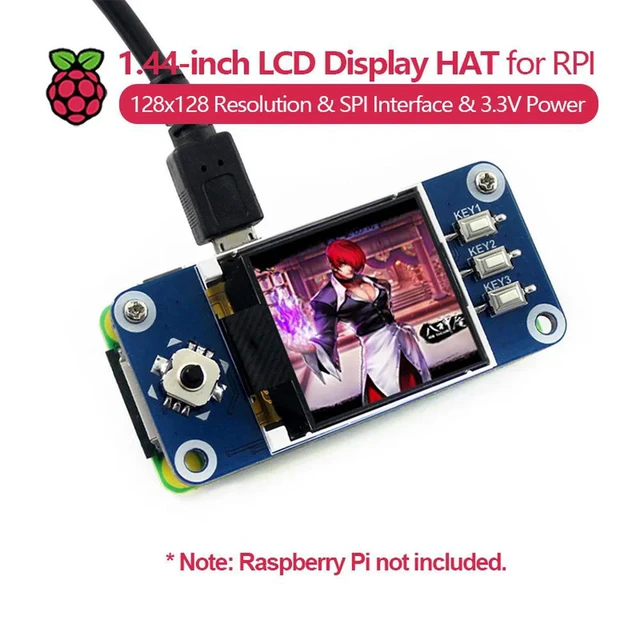 Alt view image 2 of 3 - Raspberry Pi 1.44-inch LCD Display HAT, 128x128 resolution, built-in controller, SPI interface, 3.3V power.