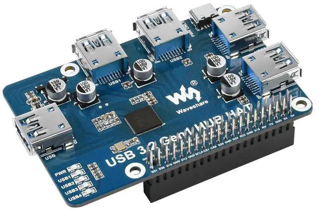 Main image of Waveshare USB 3.2 Gen1 HUB HAT For Raspberry Pi, 4x USB 3.2 Gen1 Ports, Driver-Free