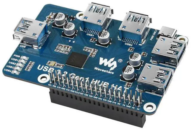 Alt view image 2 of 3 - Waveshare USB 3.2 Gen1 HUB HAT For Raspberry Pi, 4x USB 3.2 Gen1 Ports, Driver-Free