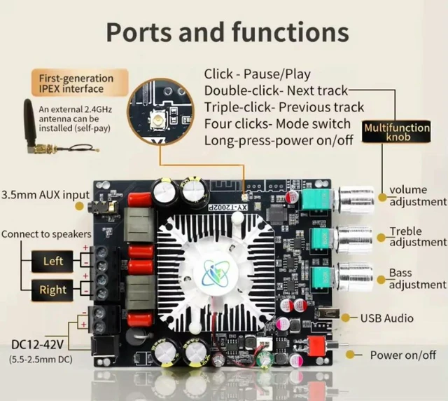 Alt view image 3 of 3 - XY-T2002P 200W+200W BT Digital Amplifier Board Module High and Low Frequency Adjustment TPA3223 for Home Theater