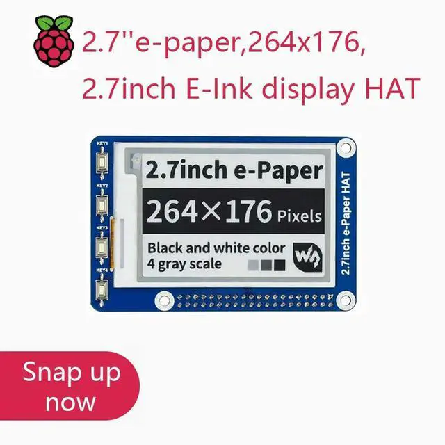 Main image of Waveshare 2.7''e-paper,264x176,2.7inch E-Ink display HAT for Raspberry Pi 2B/3B/Zero/Zero W,Color:Black,White,SPI Interface