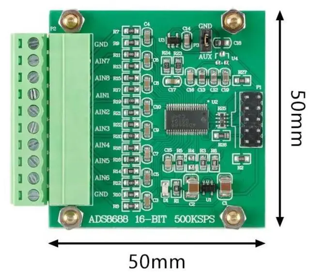 Alt view image 2 of 3 - Single Bipolar Input 500KSPS 8 Channel ADS8688 SAR ADC Data Acquisition Conversion Converter