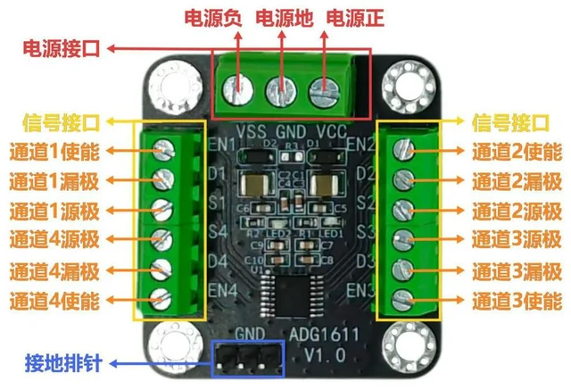 Alt view image 2 of 3 - ADG1611 4-Channel Analog Switch Module Bidirectional Conductive SPST Supports Positive and Negative Polarity Input 20 MHz Ban