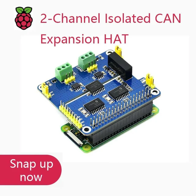 Main image of Waveshare 2-Channel Isolated CAN Expansion HAT for Raspberry Pi, Dual Chips Solution