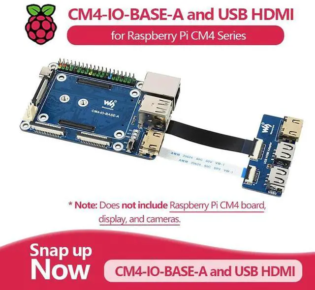 Main image of Waveshare CM4-IO-BASE-A and USB HDMI Adapter, for Raspberry Pi Compute Module 4