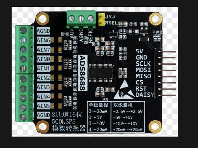 Main image of ADS8688 Module, 8-Channel 500 KSPS 16-Bit Analog-to-Digital Converter Module, Single/Dual Voltage Sampling