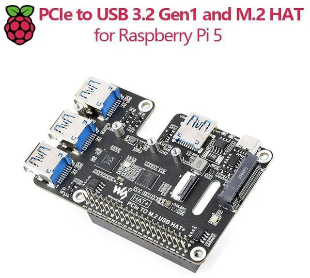 Alt view image 3 of 3 - PCIe to USB 3.2 Gen1 and M.2 HAT for Raspberry Pi 5, supports NVMe protocol solid state drives with high-speed reading.