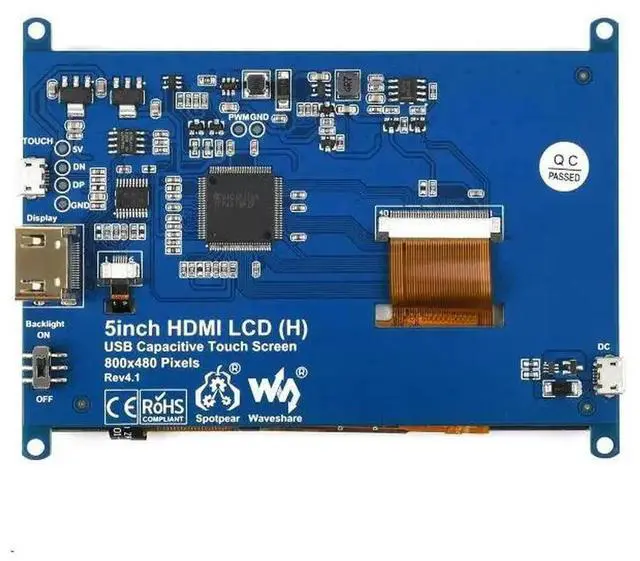 Alt view image 3 of 3 - 5inch Capacitive Touch Screen LCD (H) Slimmed-down Version, 800×480, HDMI, Toughened Glass Panel, Low Power V4