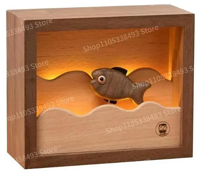 Main image of For Small Fish Night Light, Creative Wooden Ornaments, Birthday, Holiday Gifts, Small Fish Rushing Forward Decoration