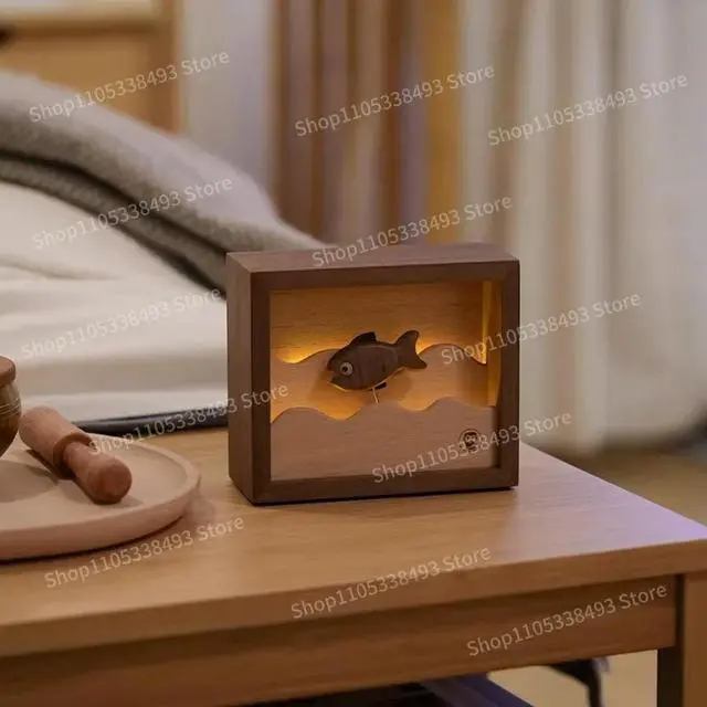 Alt view image 2 of 3 - For Small Fish Night Light, Creative Wooden Ornaments, Birthday, Holiday Gifts, Small Fish Rushing Forward Decoration